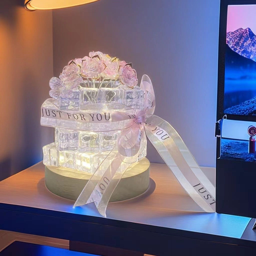 Handmade DIY Ice Cube Rose Small Night Lamp Ambience Light - Bellarte Enchanté Handmade DIY Ice Cube Rose Small Night Lamp Ambience Light